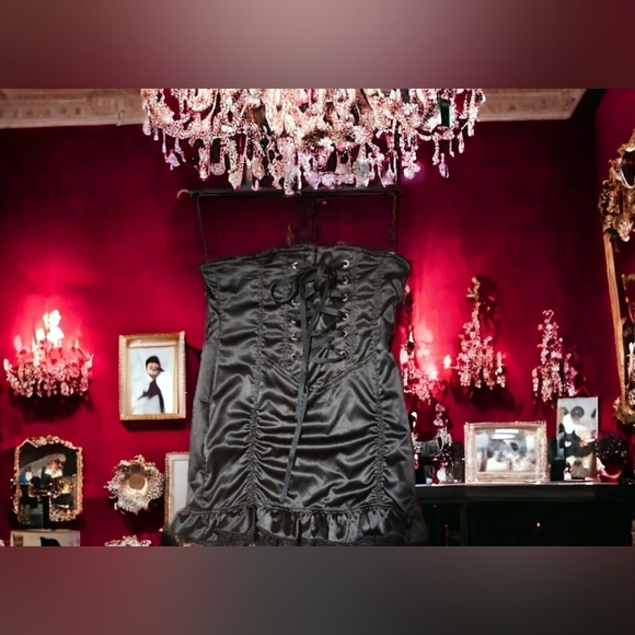 Mini Skirt Gothic High Waist Criss Cross Lace Up Ruffle Trim Short Pencil Skirt - Picture 2 of 4